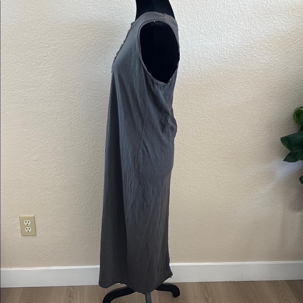 Mate The Label 100% Cotton Avery Henley Button Front Tank Grey Midi Dress 0119 - Picture 5 of 9